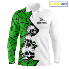 Load image into Gallery viewer, Custom Skull Mens Golf Polo Shirt Personalized Name, Golf Team Polo Jersey| Green 