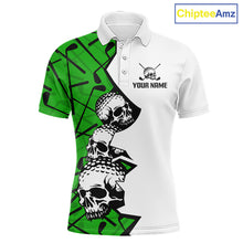 Load image into Gallery viewer, Custom Skull Mens Golf Polo Shirt Personalized Name, Golf Team Polo Jersey| Green 