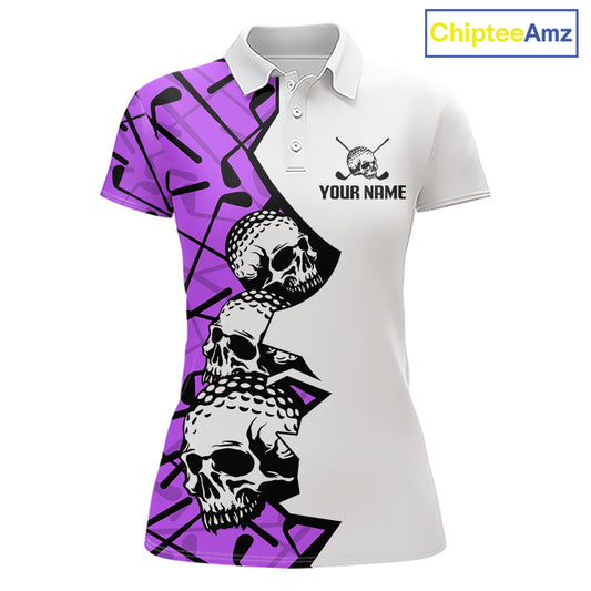 Custom Skull Womens Golf Polo Shirt Personalized Name, Golf Team Polo Jersey| Purple 