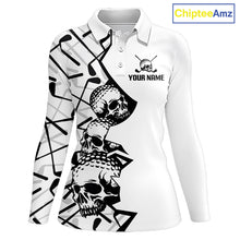 Load image into Gallery viewer, Custom Skull Womens Golf Polo Shirt Personalized Name, Golf Team Polo Jersey| White 
