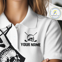 Load image into Gallery viewer, Custom Skull Womens Golf Polo Shirt Personalized Name, Golf Team Polo Jersey| White 