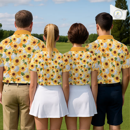 Personalized Sunflower Womens Golf Polo Shirt Custom Name Floral Golf Polo For Women NHT1070