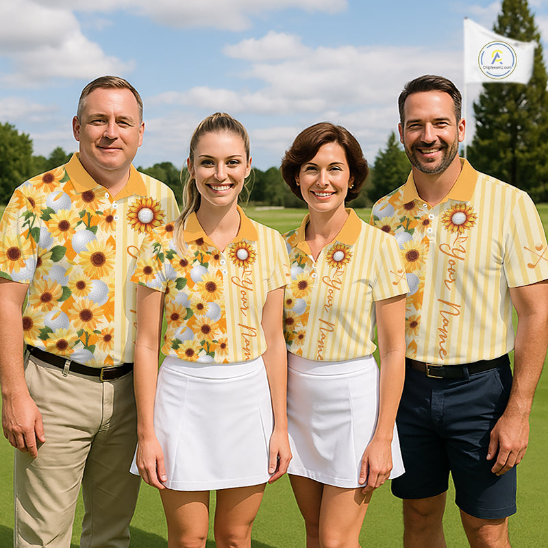 Personalized Sunflower Womens Golf Polo Shirt Custom Name Golf Ball Floral Polo Shirt NHT1071