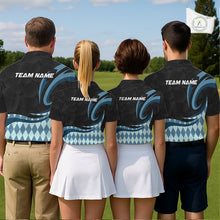 Load image into Gallery viewer, Personalized Womens Golf Polo Shirt Custom Name, Black Blue Argyle Golf Team Polo NHT1075