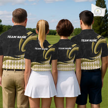 Load image into Gallery viewer, Personalized Mens Golf Polo Shirt Custom Name, Black Yellow Argyle Golf Team Polo NHT1076