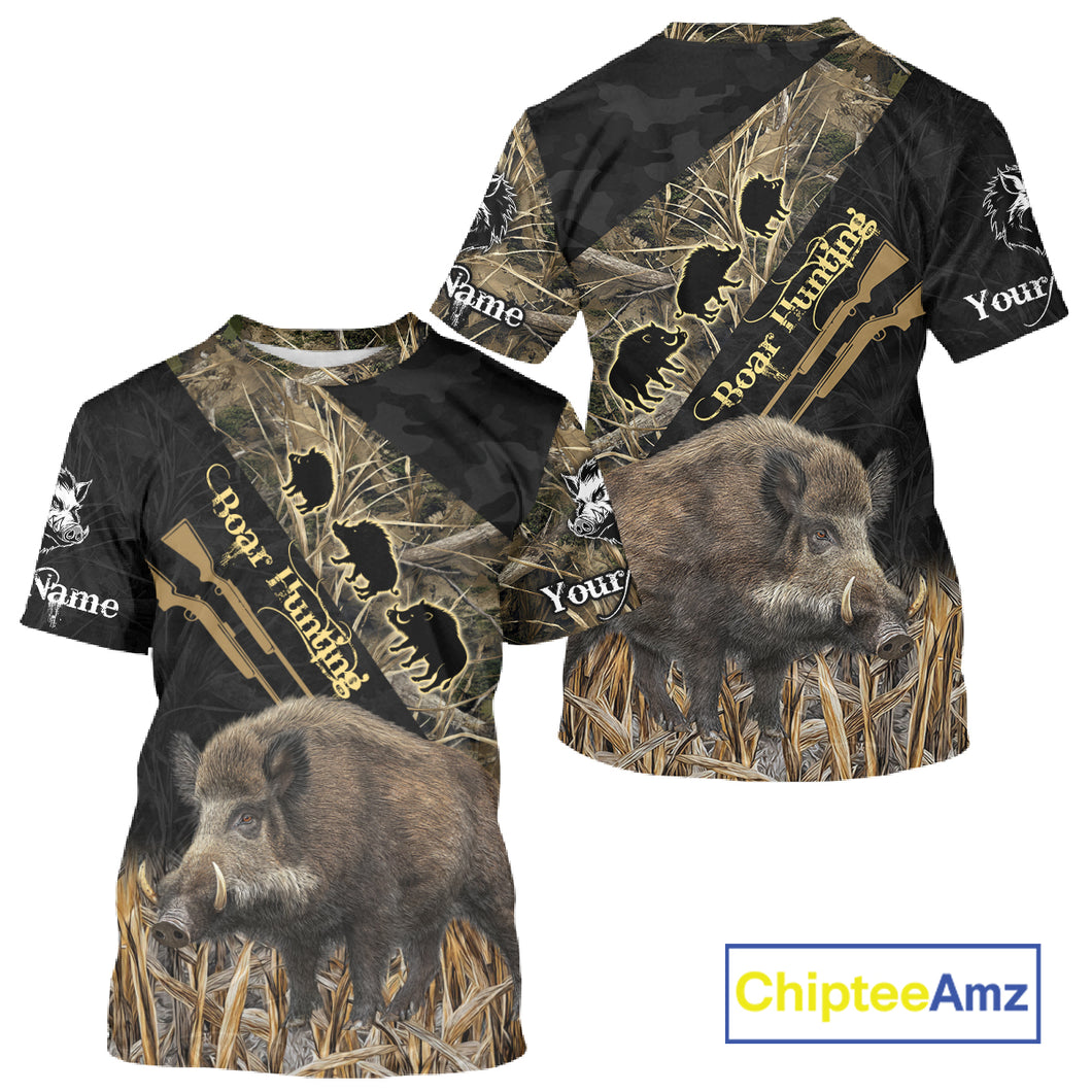 Best Wild Boar Hunting Black Camo 3D Shirt For Hunting Season Hunting Clothes For Hunters NHT121