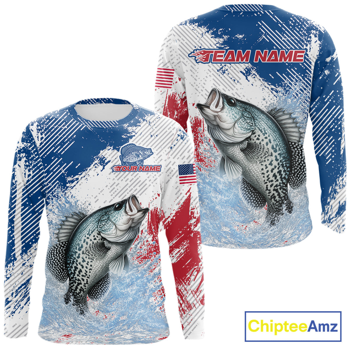 Custom Patriotic American Flag Crappie Fishing Shirts Long Sleeve, Fishing Tournament Jerseys NHT550