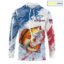 Load image into Gallery viewer, Custom Patriotic American Flag Redfish Fishing Shirts Long Sleeve Hooded, Fishing Tournament Jerseys NHT551