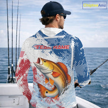 Load image into Gallery viewer, Custom Patriotic American Flag Redfish Fishing Shirts Long Sleeve Hooded, Fishing Tournament Jerseys NHT551