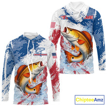 Load image into Gallery viewer, Custom Patriotic American Flag Redfish Fishing Shirts Long Sleeve Hooded, Fishing Tournament Jerseys NHT551