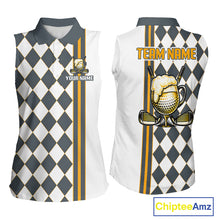 Load image into Gallery viewer, Personalized Womens Sleeveless Golf Polo Shirt Beer And Golf Ball Graphic Custom Team Name Golf Jersey|White NHT1091