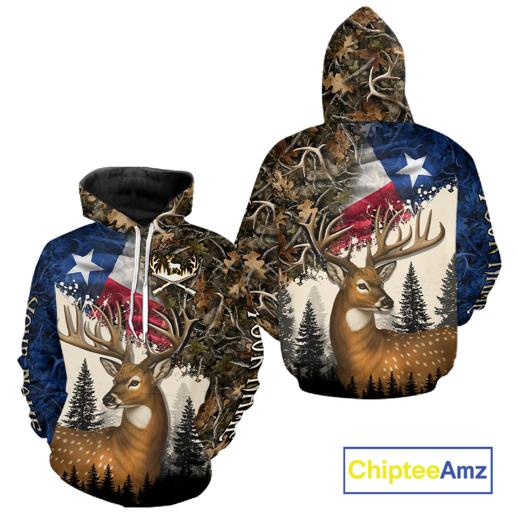 Best Custom Deer Hunting Shirt 3D Camo with Texas Flag & Big Buck Personalized Hunting Gifts NHT34