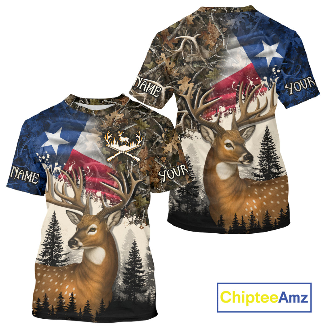 Best Custom Deer Hunting Shirt 3D Camo with Texas Flag & Big Buck Personalized Hunting Gifts NHT34