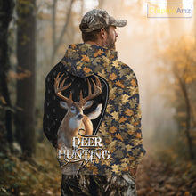 Load image into Gallery viewer, Whitetail Deer Hunting Clothes Custom Name Beautiful Autumn Leaves Camo Hunting Gifts NHT42