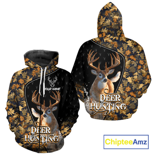 Whitetail Deer Hunting Clothes Custom Name Beautiful Autumn Leaves Camo Hunting Gifts NHT42