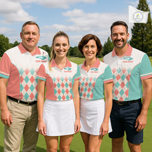 Load image into Gallery viewer, Argyle Pattern Golf Polo Shirts For Mens Custom Name, Golf Pattern Orange Turquoise Shirt Gifts NHT929