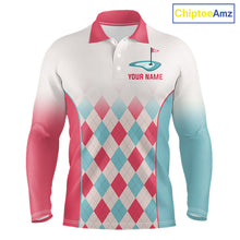 Load image into Gallery viewer, Argyle Pattern Golf Polo Shirts For Mens Custom Name, Golf Pattern Red Blue Shirt Gifts NHT931
