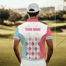 Load image into Gallery viewer, Argyle Pattern Golf Polo Shirts For Mens Custom Name, Golf Pattern Red Blue Shirt Gifts NHT931