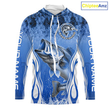 Load image into Gallery viewer, Personalized Team Bass Fishing Shirt - Long Sleeve Hooded Tournament Fishing Apparel|Blue 