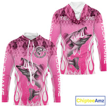 Load image into Gallery viewer, Personalized Team Bass Fishing Shirt - Long Sleeve Hooded Tournament Fishing Apparel|Pink 