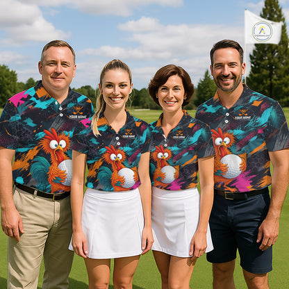 Funny Chicken Golf Polo Shirt Personalized Custom Name Team Golf Shirt Gift For Women NHT1247