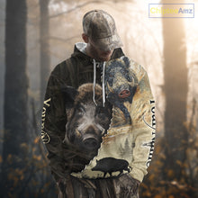 Load image into Gallery viewer, Brown Camo Wild Hog Hunting 3D All Over Print Shirts Custom Name, Boar Hunting Shirt NHT148