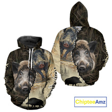 Load image into Gallery viewer, Brown Camo Wild Hog Hunting 3D All Over Print Shirts Custom Name, Boar Hunting Shirt NHT148