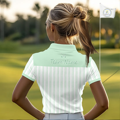 Personalized Golf Polo Shirt Mint Green Striped Custom Team Name Polo For Womens NHT939