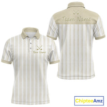 Load image into Gallery viewer, Personalized beige striped golf polo shirt for men with custom team name 