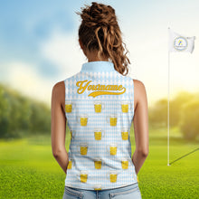 Load image into Gallery viewer, Funny Skull Womens Sleeveless Golf Polo Shirts Beer Blue Argyle Pattern Custom Name Skull Playing Golf Apparel NBT629
