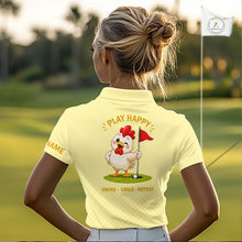 Load image into Gallery viewer, Personalized Funny Chicken Golf Polo Shirt Play Happy Swing Smile Repeat Golf Apparel For Womens NHT951