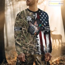 Load image into Gallery viewer, Mallard Duck Hunting Waterfowl Camo with US Flag Custom Name Hunting Gift NHT154