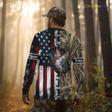 Load image into Gallery viewer, Mallard Duck Hunting Waterfowl Camo with US Flag Custom Name Hunting Gift NHT154