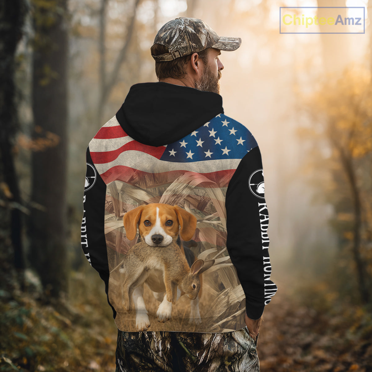 Personalized Rabbit Hunting Shirt 3D All Over Print with Beagle Dog and US Flag Hunting Gift NHT157