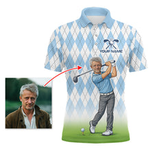 Load image into Gallery viewer, Personalized Argyle Style Funny Mens Golf Polo Shirt – Custom Face Portrait Cartoon Design NHT583