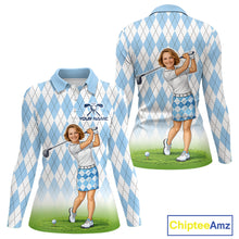Load image into Gallery viewer, Personalized Argyle Style Funny Womens Golf Polo Shirt – Custom Face Portrait Cartoon Design NHT583