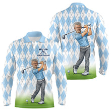 Load image into Gallery viewer, Personalized Argyle Style Funny Mens Golf Polo Shirt – Custom Face Portrait Cartoon Design NHT583