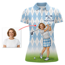 Load image into Gallery viewer, Personalized Argyle Style Funny Womens Golf Polo Shirt – Custom Face Portrait Cartoon Design NHT583