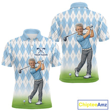 Load image into Gallery viewer, Personalized Argyle Style Funny Mens Golf Polo Shirt – Custom Face Portrait Cartoon Design NHT583