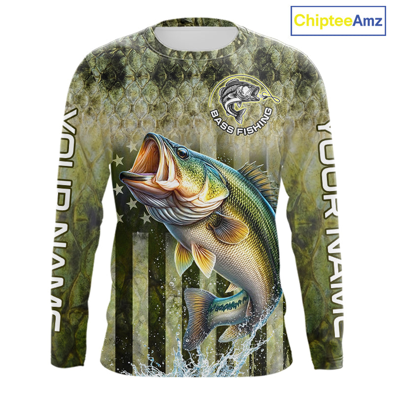 Custom Bass Fishing Shirt 3D Personalized Team Name Long Sleeve UV Protection Fishing Jersey For Men