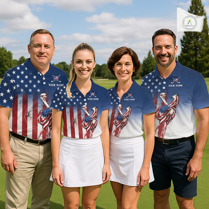 Custom American Flag Ostrich Mens Golf Polo Shirt – Funny Patriotic Golf Team Shirt Personalized Gift NHT1133