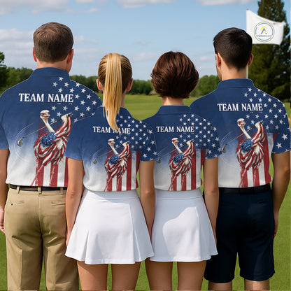 Custom American Flag Ostrich Womens Golf Polo Shirt – Funny Patriotic Golf Tournament Shirt Personalized Gift NHT1133
