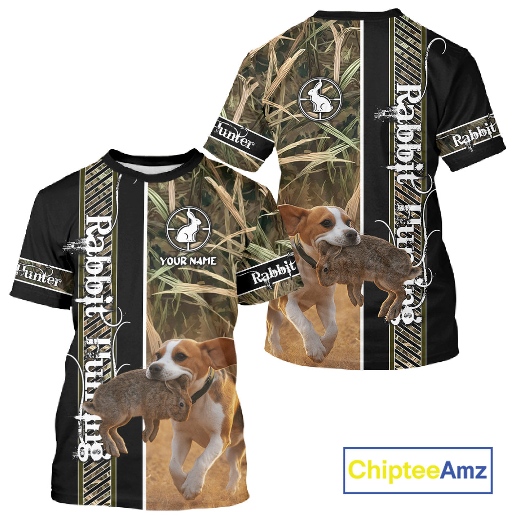 Custom Rabbit Hunting With Beagle Dog Camo 3D All Over Printed Shirt, Hunting Gift NHT161