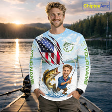 Load image into Gallery viewer, Personalized Walleye Fishing Shirts Long Sleeve Custom Face Walleye Fishing Patriot Shirt NHT605