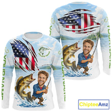 Load image into Gallery viewer, Personalized Walleye Fishing Shirts Long Sleeve Custom Face Walleye Fishing Patriot Shirt NHT605