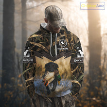 Load image into Gallery viewer, Mallard Duck Waterfowl Hunting Shirt Camo Personalized With Black Lab Dog, Hunting Shirts NHT167
