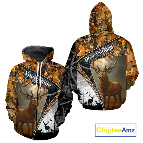 Red Deer Hunting Orange Camo Black - Personalized All Over Print Deer Hunting Clothes NHT171