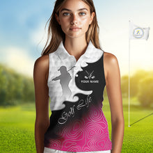 Load image into Gallery viewer, Custom Sleeveless Womens Golf Polo Shirt Pink Black Gradient, Personalized Name Golf Shirt, Gift For Golfer NHT825