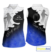 Load image into Gallery viewer, Custom Sleeveless Womens Golf Polo Shirt Blue Black Gradient, Personalized Name Golf Shirt, Gift For Golfer NHT826