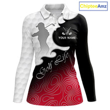Load image into Gallery viewer, Custom Womens Golf Polo Shirt Red Black Gradient, Personalized Name Golf Shirt, Gift For Golfer NHT827